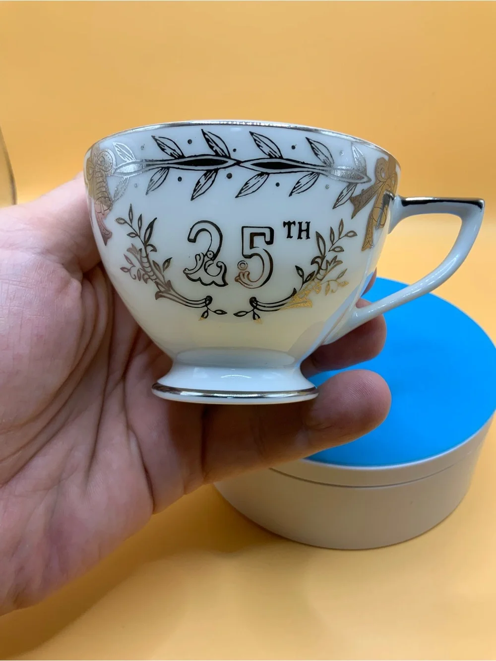Vintage Lefton China 25th Anniversary Tea Cup Made In Japan Hand Painted (1249)